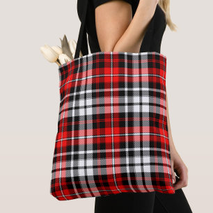 Bolsa Tote Desenho de padrão xadrez escocês em xadrez vermelh