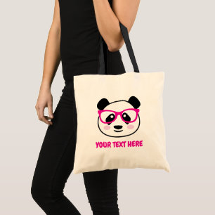 Bolsa Tote Desenho de panda fofo com óculos cor-de-rosa