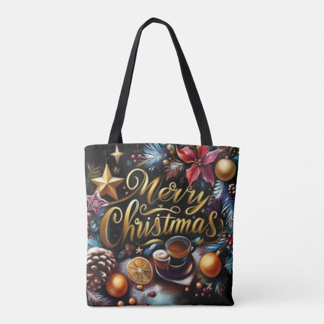 Bolsa Tote Desenho de Pastel de um Whimsical de Natal (Verso)