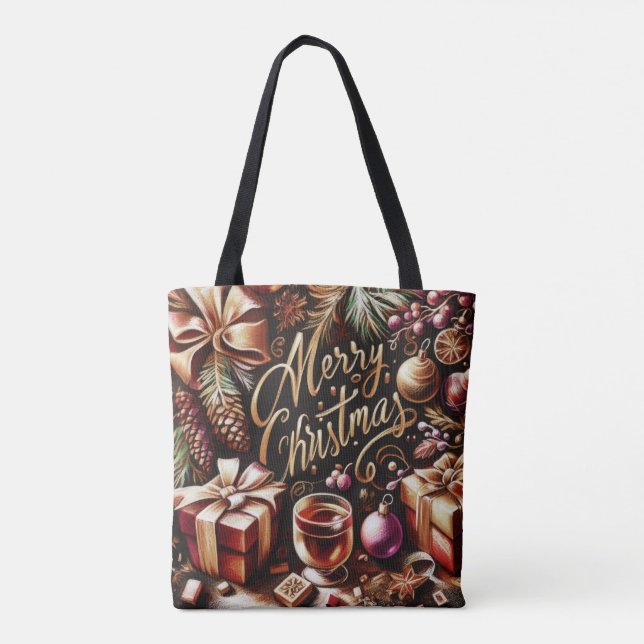 Bolsa Tote Desenho de Pastel de um Whimsical de Natal (Verso)