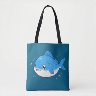 Bolsa Tote Desenho de Peixe Azul, Estilo Cartoon