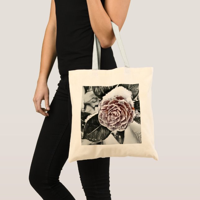 Bolsa Tote Desenho de Rosa congelado nevado (Frente (produto))
