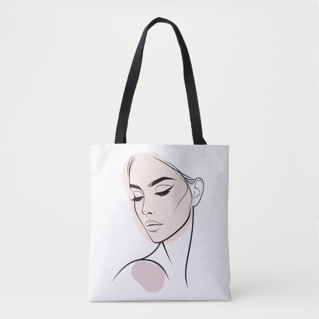 Bolsa Tote Desenho De Rosto De Mulher De Uma Linha N.O 3 (Com (Frente)