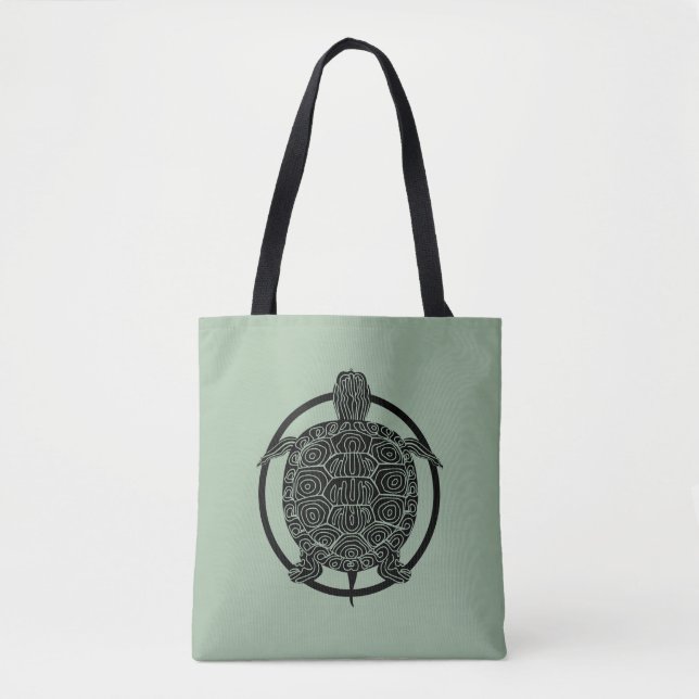 Bolsa Tote Desenho de Tartaruga - Série Círculo de Vida Selva (Frente)