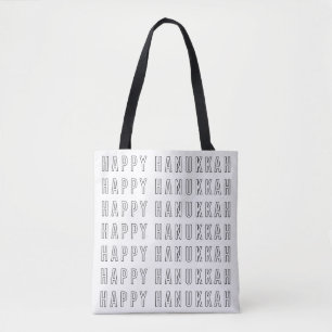 Bolsa Tote Desenho de texto de Hanukkah em preto e branco