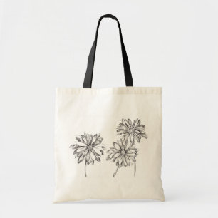 Bolsa Tote Desenho de Tinta das Flores de Margarida Pretas e 