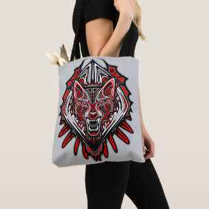 Bolsa Tote Desenho de Totem Tribal Haida de Lobo