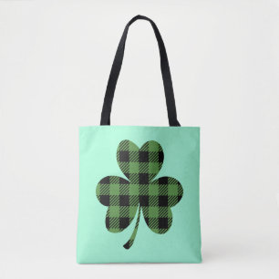 Bolsa Tote Desenho de Trevo de Xadrez Búfalo Verde-61104