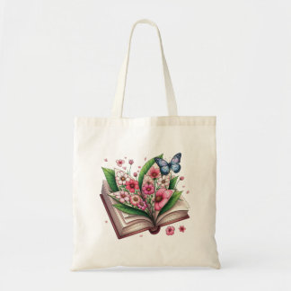 Bolsa Tote Desenho de um livro aberto com flor