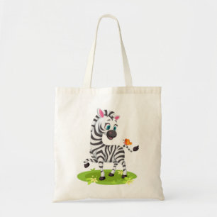 Bolsa Tote Desenho de Zebra Bebê Brincando com Borboleta