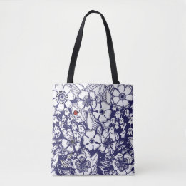 Bolsa Tote Desenho do Jardim Branco Azul-Chalé-Botânico