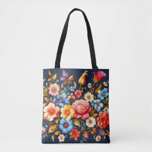 Bolsa Tote Desenho Floral Abstrato Colorido Fofo