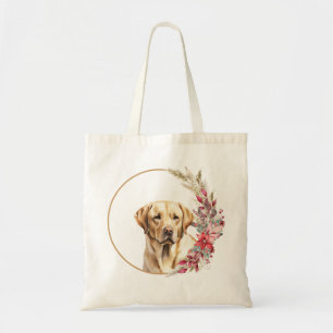 Bolsa Tote Desenho Floral de Natal em Aquarela com Cachorro