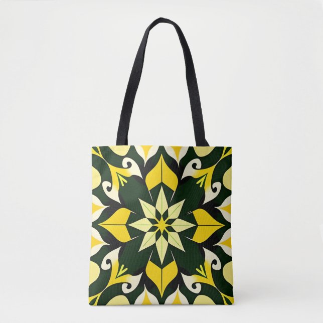 Bolsa Tote Desenho Floral Geométrico Vibrante (Frente)