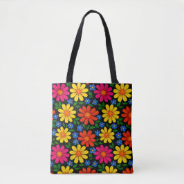 Bolsa Tote Desenho Floral Laranja, Vermelho, Rosa, Amarelo