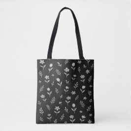 Bolsa Tote Desenho Floral Preto e Branco