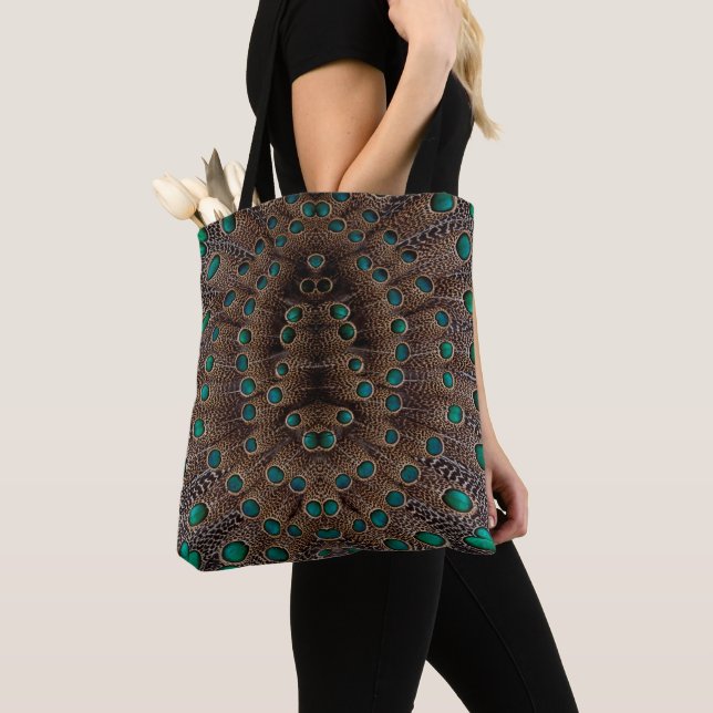 Bolsa Tote Desenho Fractal de Pena de Faisão (Close Up)