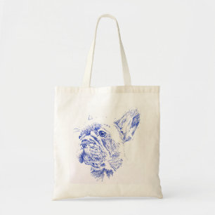 Bolsa Tote Desenho francês do Bulldog Azul