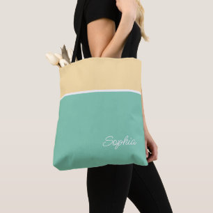 Bolsa Tote Desenho Geométrico, Amarelo Pálido & Turquesa, Nom