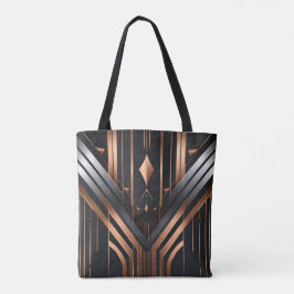 Bolsa Tote Desenho Geométrico Art Déco em Cobre e Prata