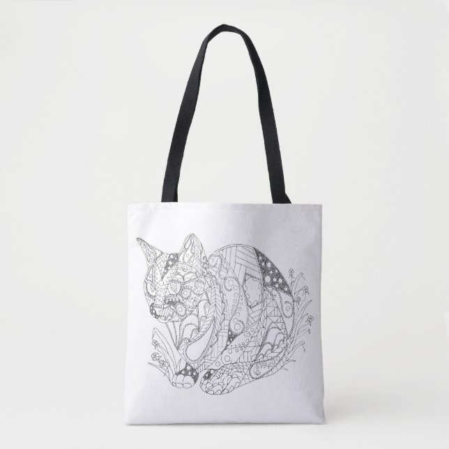 Bolsa Tote Desenho ilusório da arte abstracta do gato (Frente)