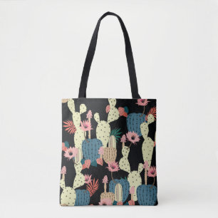 Bolsa Tote Desenho manual Cactus Plant e Flores