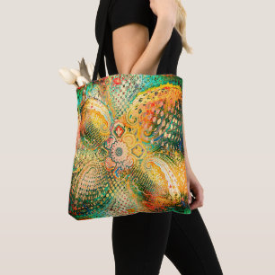 Bolsa Tote Desenho Paisley em Tons Vibrantes de Amarelo e Ver