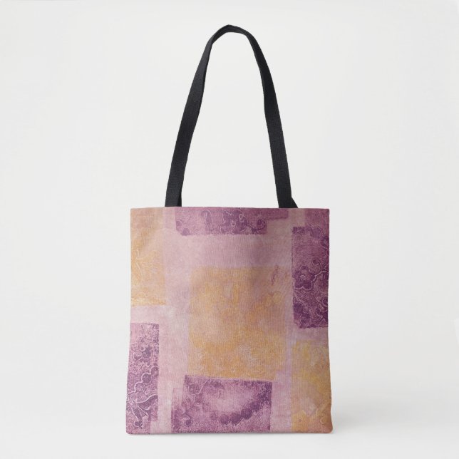 Bolsa Tote Desenho Quadrado Roxo e Dourado (Frente)