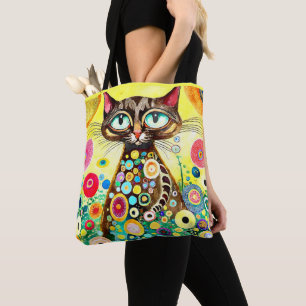 BOLSA TOTE DESENHO ÚNICO DE UM GATO MARROM DE OLHOS GRANDES