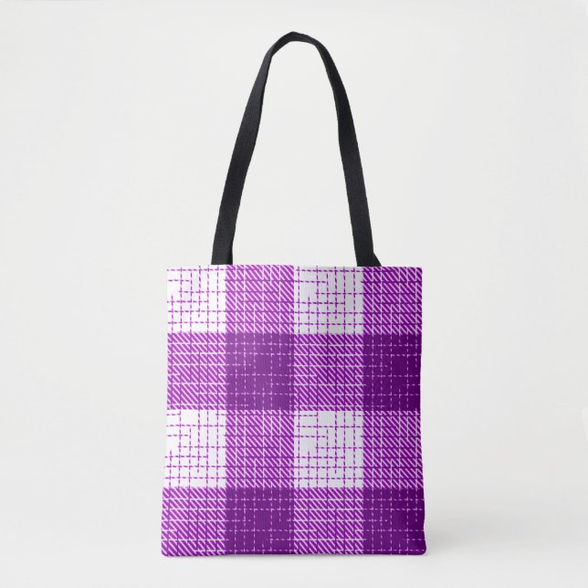 Bolsa Tote Desenho Xadrez Bold Roxo e Branco (Frente)