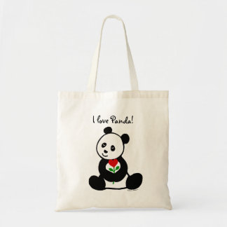 Bolsa Tote Desenhos animados da panda e uma flor do coração