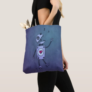 Bolsa Tote Desenhos animados felizes azuis que cantam o robô