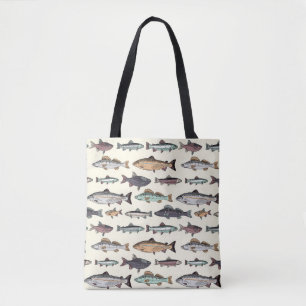 Bolsa Tote Desenhos de peixe venenoso, padrão sem costura.