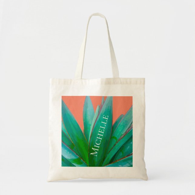 Bolsa Tote Desert Botanical Green Agave Succulent (Frente)