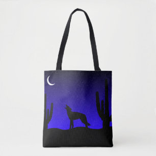Bolsa Tote Desert Coyote Howling na Lua