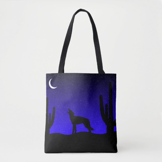 Bolsa Tote Desert Coyote Howling na Lua (Frente)