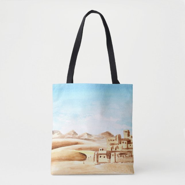 Bolsa Tote Desert Dunes African City Watercolor (Frente)