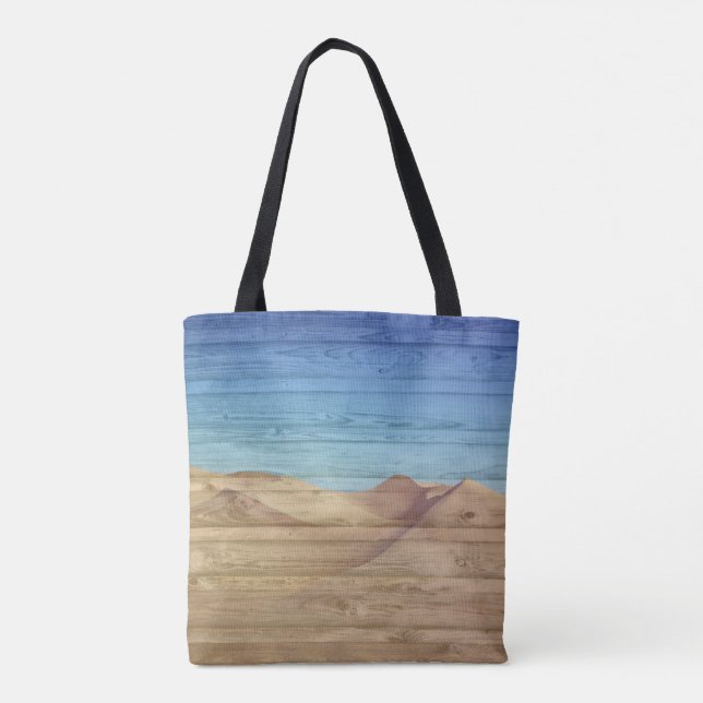 Bolsa Tote Desert Sand Dunes Beautiful Blue Sky On Wood Grain (Verso)