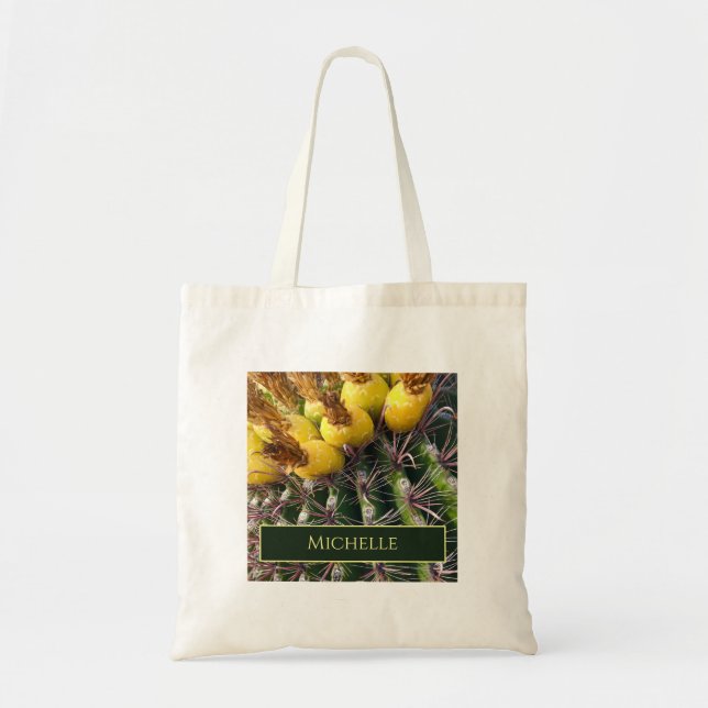 Bolsa Tote Desert Southwest Green Barrel Cactus Personalizado (Frente)