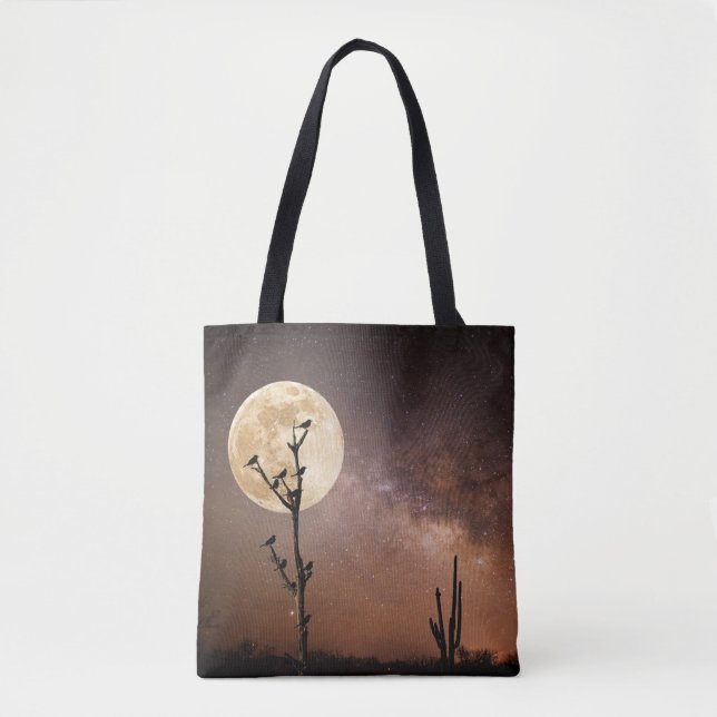 Bolsa Tote Desertos | Saguaro Cactus Com Aves No Deserto (Frente)