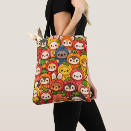 Bolsa Tote Desfile de Amigos Frutas | Chibi Animal Fofo