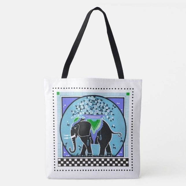 Bolsa Tote Desfile de Elefantes em Aqua (Frente)