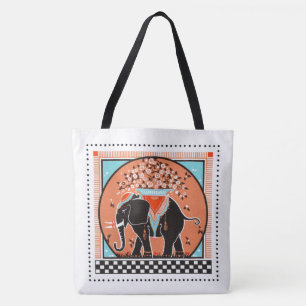 Bolsa Tote Desfile de Elefantes em Laranja