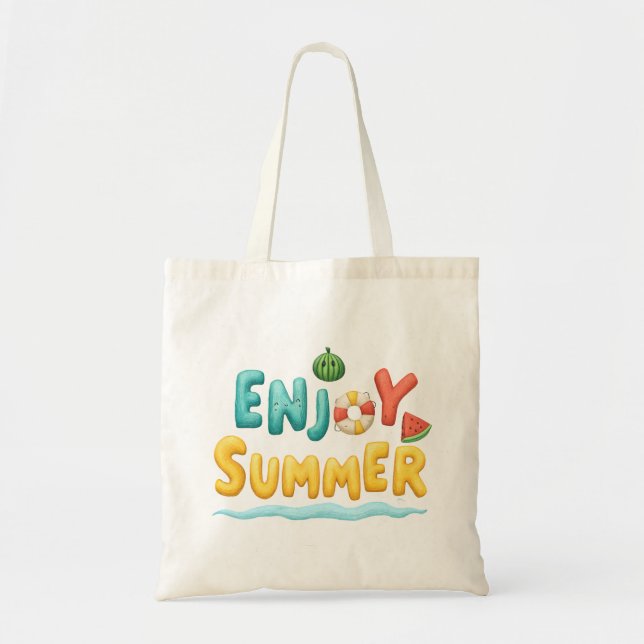 Bolsa Tote Desfrute da ilustração de texto de verão (Frente)