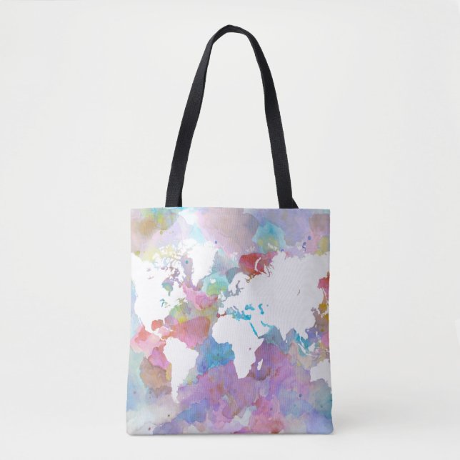 Bolsa Tote Design 48 mapa mundial azul-rosa (Frente)