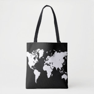 Bolsa Tote Design 69 mapa mundial branco preto