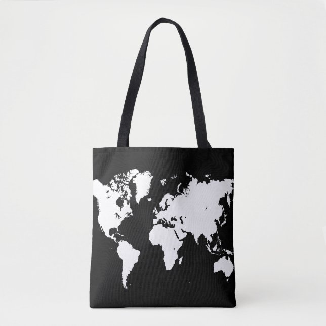 Bolsa Tote Design 69 mapa mundial branco preto (Frente)