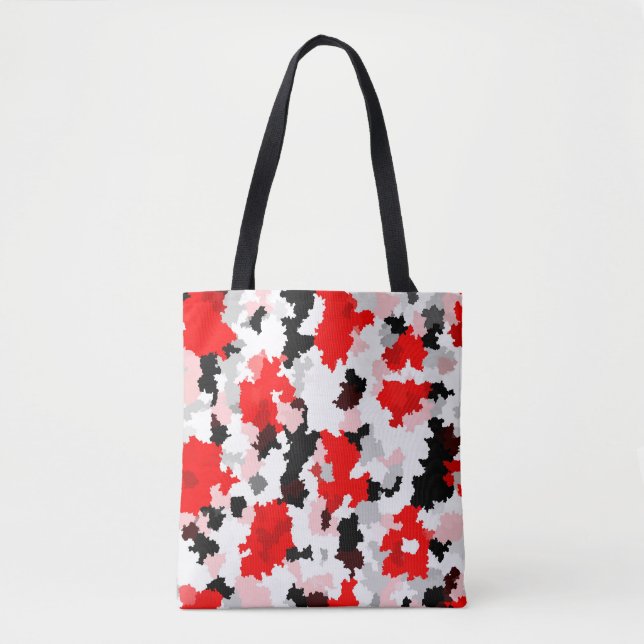 Bolsa Tote Design abstrato do Camo Branco Preto Vermelho (Frente)