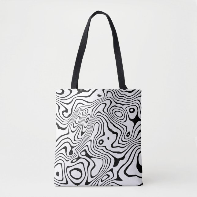 Bolsa Tote Design abstrato do espiral líquido branco preto (Frente)