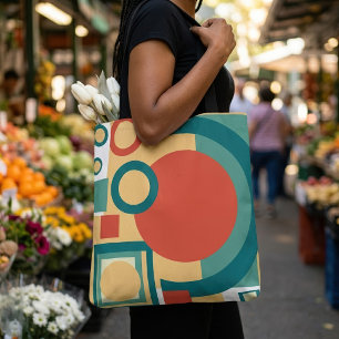 Bolsa Tote Design Abstrato em Estilo Retro Geométrico Risogra